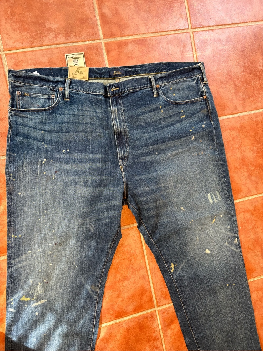 Mens Polo Ralph Lauren Hampton Relaxed Straight Jeans 50B X  30 Paint Splatter